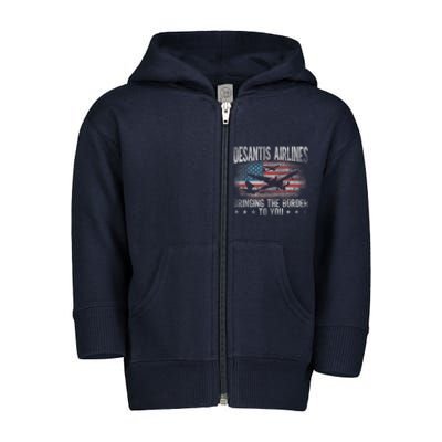 DeSantis Airlines Bringing The Border To You American US Flag Toddler Zip Fleece Hoodie