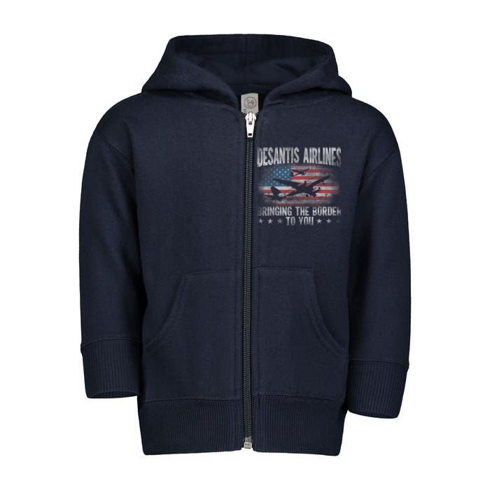 DeSantis Airlines Bringing The Border To You American US Flag Toddler Zip Fleece Hoodie