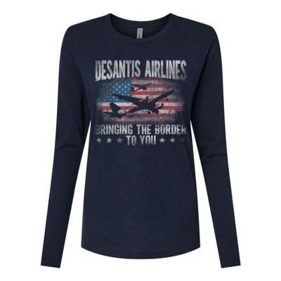 DeSantis Airlines Bringing The Border To You American US Flag Womens Cotton Relaxed Long Sleeve T-Shirt