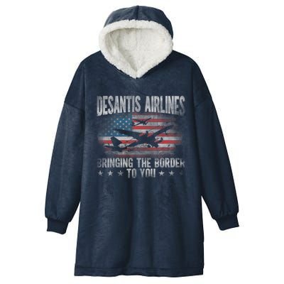 DeSantis Airlines Bringing The Border To You American US Flag Hooded Wearable Blanket