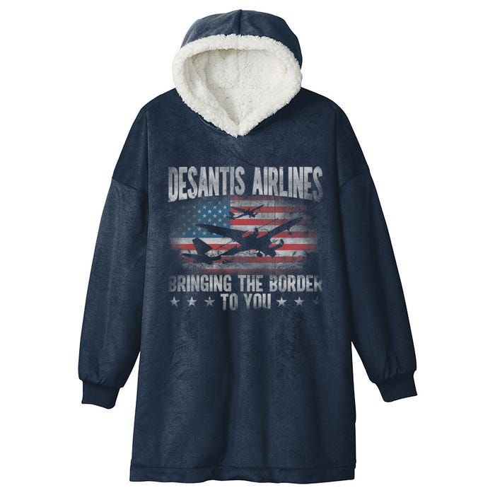 DeSantis Airlines Bringing The Border To You American US Flag Hooded Wearable Blanket