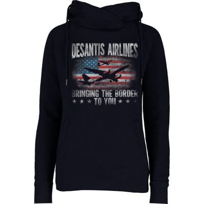 DeSantis Airlines Bringing The Border To You American US Flag Womens Funnel Neck Pullover Hood