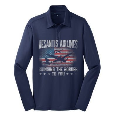 DeSantis Airlines Bringing The Border To You American US Flag Silk Touch Performance Long Sleeve Polo