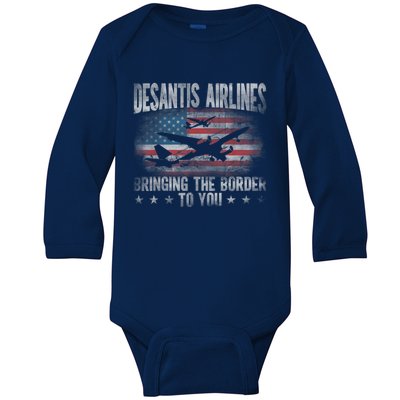 DeSantis Airlines Bringing The Border To You American US Flag Baby Long Sleeve Bodysuit