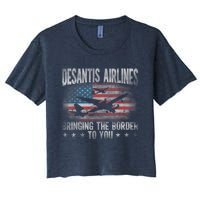 DeSantis Airlines Bringing The Border To You American US Flag Women's Crop Top Tee