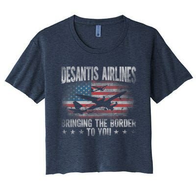 DeSantis Airlines Bringing The Border To You American US Flag Women's Crop Top Tee