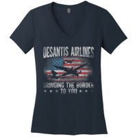 DeSantis Airlines Bringing The Border To You American US Flag Women's V-Neck T-Shirt