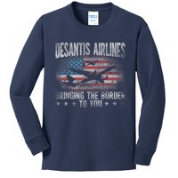 DeSantis Airlines Bringing The Border To You American US Flag Kids Long Sleeve Shirt