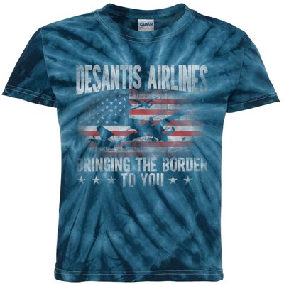 DeSantis Airlines Bringing The Border To You American US Flag Kids Tie-Dye T-Shirt