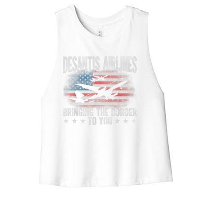 DeSantis Airlines Bringing The Border To You American US Flag Women's Racerback Cropped Tank