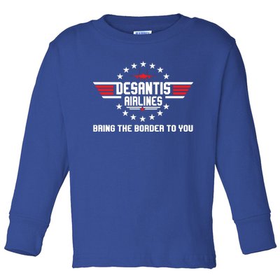 DeSantis Airlines Bringing The Border To You American US Flag Vintage Toddler Long Sleeve Shirt