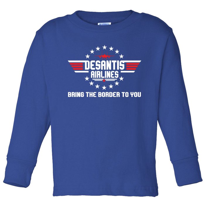 DeSantis Airlines Bringing The Border To You American US Flag Vintage Toddler Long Sleeve Shirt