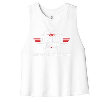 DeSantis Airlines Bringing The Border To You American US Flag Vintage Women's Racerback Cropped Tank