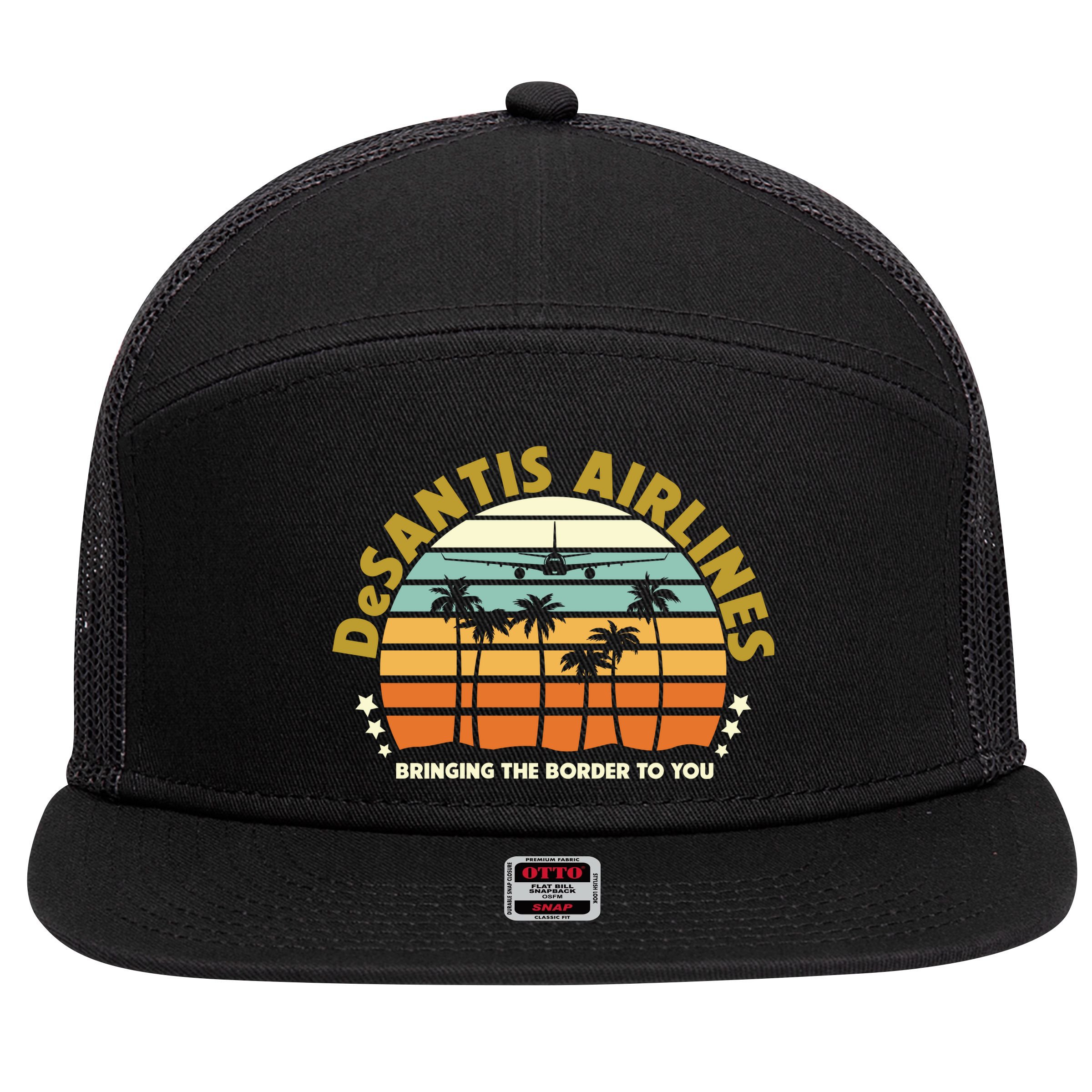 DeSantis Airlines Bringing The Border To You Meme Retro Florida Style 7 Panel Mesh Trucker Snapback Hat