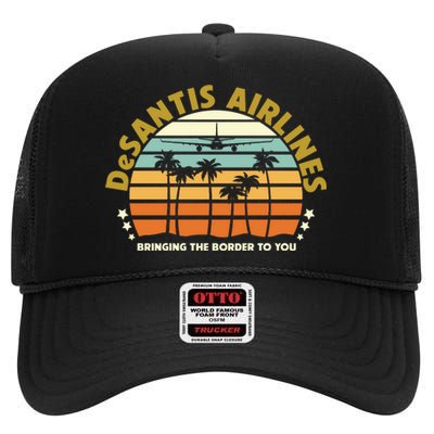 DeSantis Airlines Bringing The Border To You Meme Retro Florida Style High Crown Mesh Back Trucker Hat