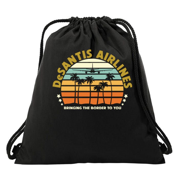 DeSantis Airlines Bringing The Border To You Meme Retro Florida Style Drawstring Bag