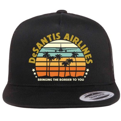 DeSantis Airlines Bringing The Border To You Meme Retro Florida Style Flat Bill Trucker Hat