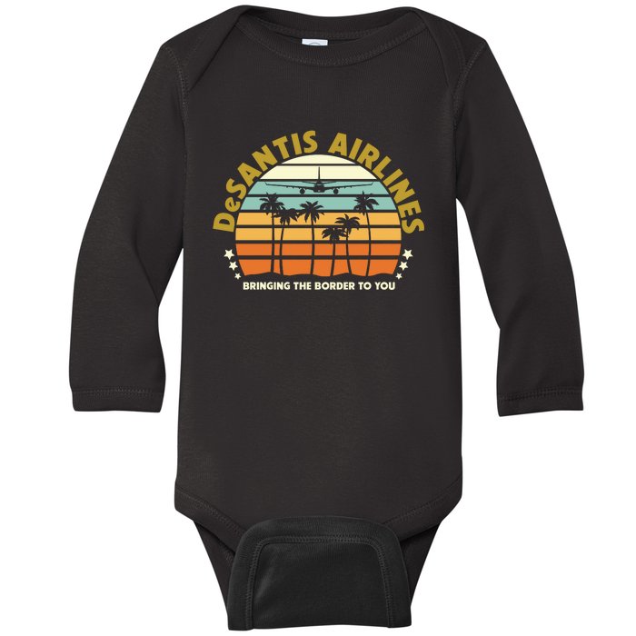 DeSantis Airlines Bringing The Border To You Meme Retro Florida Style Baby Long Sleeve Bodysuit