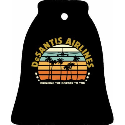 DeSantis Airlines Bringing The Border To You Meme Retro Florida Style Ceramic Bell Ornament