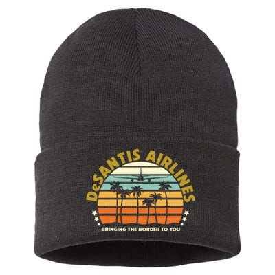 DeSantis Airlines Bringing The Border To You Meme Retro Florida Style Sustainable Knit Beanie