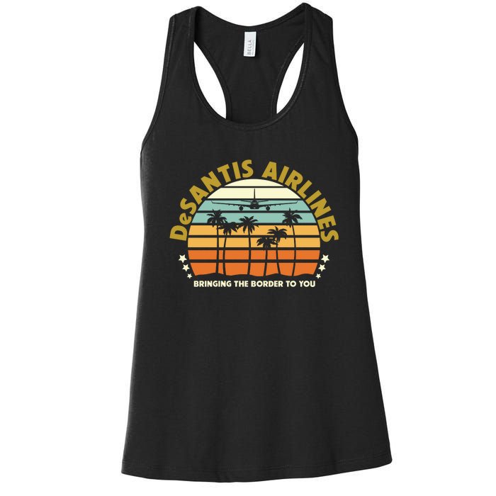 DeSantis Airlines Bringing The Border To You Meme Retro Florida Style Women's Racerback Tank