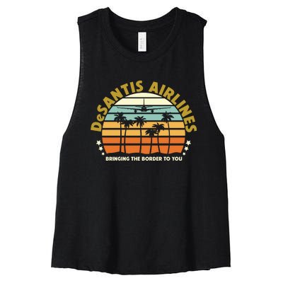 DeSantis Airlines Bringing The Border To You Meme Retro Florida Style Women's Racerback Cropped Tank