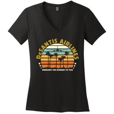 DeSantis Airlines Bringing The Border To You Meme Retro Florida Style Women's V-Neck T-Shirt