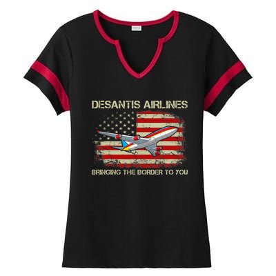 DeSantis Airlines Bringing The Border To You Funny DeSantis Ladies Halftime Notch Neck Tee