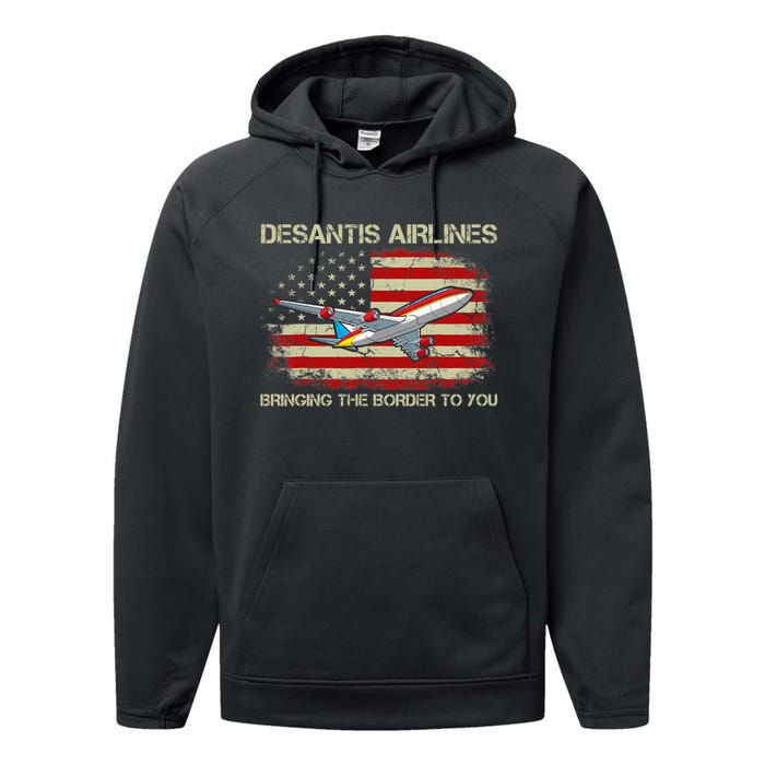 DeSantis Airlines Bringing The Border To You Funny DeSantis Performance Fleece Hoodie