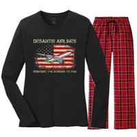 DeSantis Airlines Bringing The Border To You Funny DeSantis Women's Long Sleeve Flannel Pajama Set 