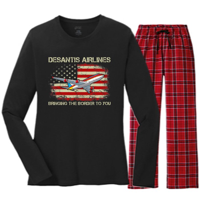 DeSantis Airlines Bringing The Border To You Funny DeSantis Women's Long Sleeve Flannel Pajama Set 