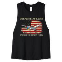 DeSantis Airlines Bringing The Border To You Funny DeSantis Women's Racerback Cropped Tank