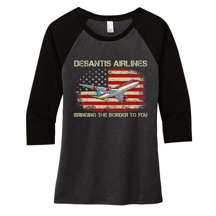 DeSantis Airlines Bringing The Border To You Funny DeSantis Women's Tri-Blend 3/4-Sleeve Raglan Shirt