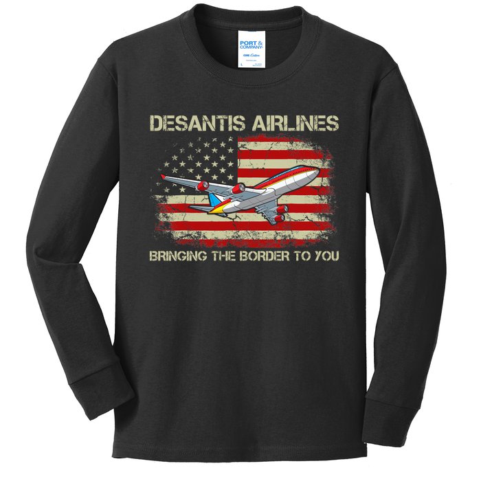 DeSantis Airlines Bringing The Border To You Funny DeSantis Kids Long Sleeve Shirt