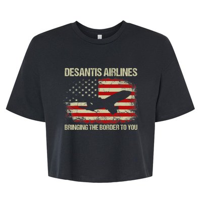 DeSantis Airlines Bringing The Border To You Funny DeSantis Bella+Canvas Jersey Crop Tee