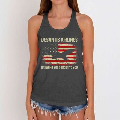 DeSantis Airlines Bringing The Border To You Funny DeSantis Women's Knotted Racerback Tank