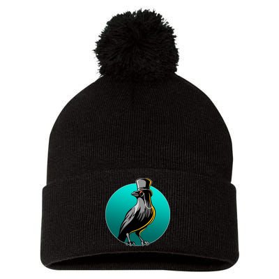 Dabber Raven Top Hat Pom Pom 12in Knit Beanie