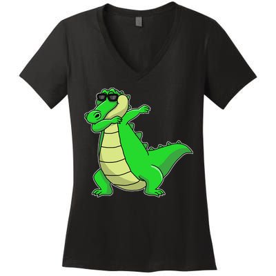 Dabbing Alligator Women's V-Neck T-Shirt