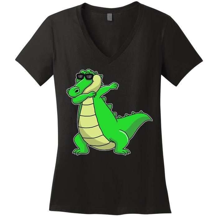 Dabbing Alligator Women's V-Neck T-Shirt