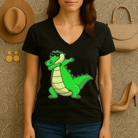Dabbing Alligator Women's V-Neck T-Shirt