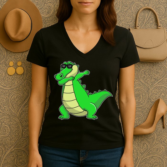 Dabbing Alligator Women's V-Neck T-Shirt