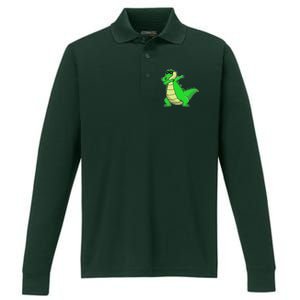 Dabbing Alligator Performance Long Sleeve Polo