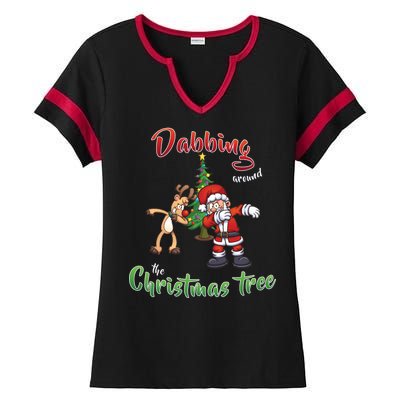 Dabbing Around The Christmas Tree Ladies Halftime Notch Neck Tee