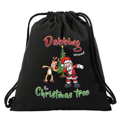 Dabbing Around The Christmas Tree Drawstring Bag