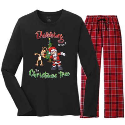 Dabbing Around The Christmas Tree Women's Long Sleeve Flannel Pajama Set 