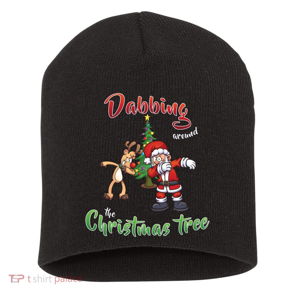Dabbing Around The Christmas Tree Short Acrylic Beanie