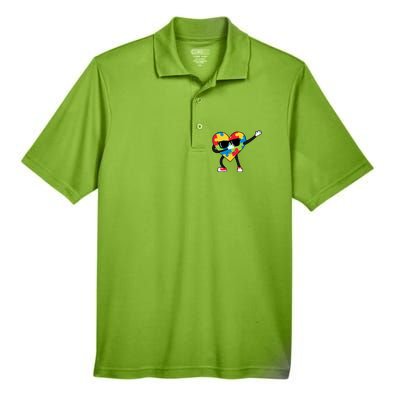 Dabbing Autism Awareness Puzzle Piece Heart Men's Origin Performance Pique Polo