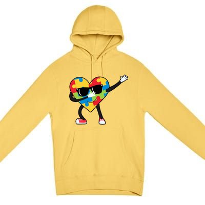 Dabbing Autism Awareness Puzzle Piece Heart Premium Pullover Hoodie