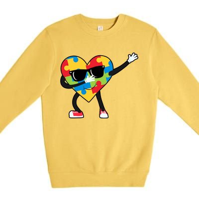 Dabbing Autism Awareness Puzzle Piece Heart Premium Crewneck Sweatshirt