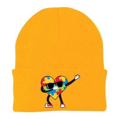 Dabbing Autism Awareness Puzzle Piece Heart Knit Cap Winter Beanie